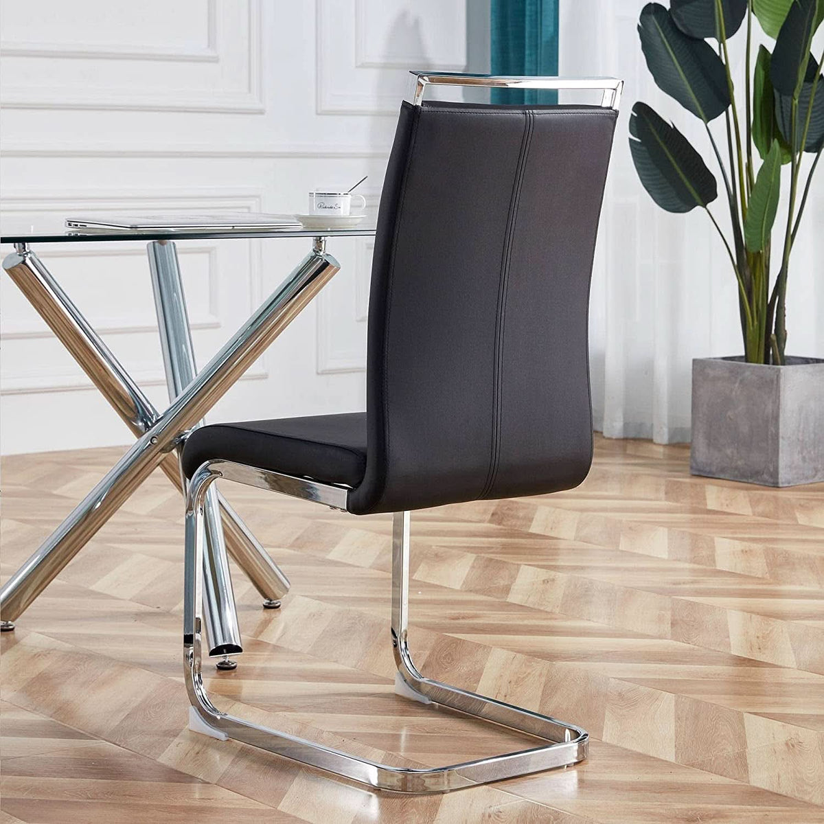 Black Dining Chairs 4 Pack With Faux Leather Seats