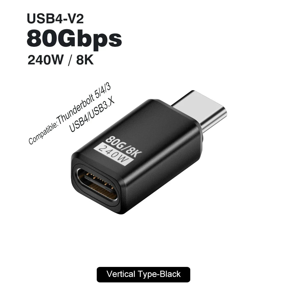 USB4 V2 90 Degree USB-C Angle Adapter | 80Gbps Thunderbolt 5/4/3 Elbow Connector