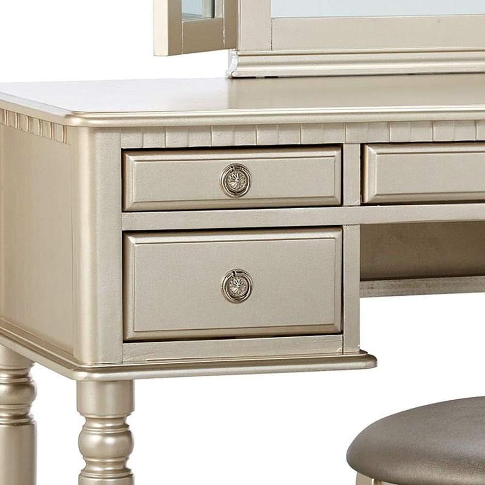 Silver St Croix Vanity Set With Tri Fold Mirror 5 Drawers
