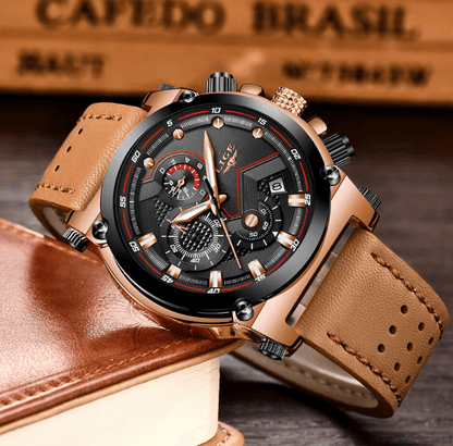 Men's Waterproof Modern Watch With Leather Belts, Stainless Steel Case Excellent Look Perfect Gift