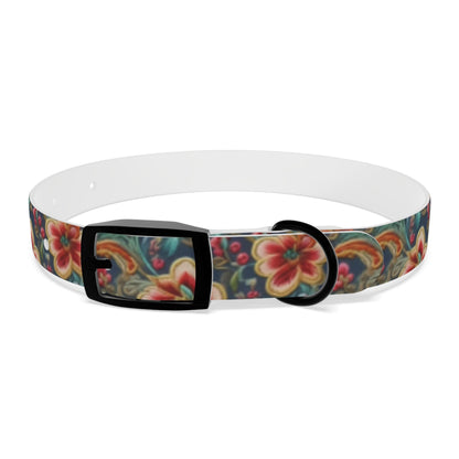 Crimson Blossoms on Teal Vintage Brocade Pattern - Pet Collar Pet Zen