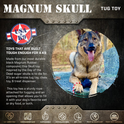 USA-K9 Magnum Skull - Black Magnum Rubber Chew Toy for Extreme Chewers | USA Made