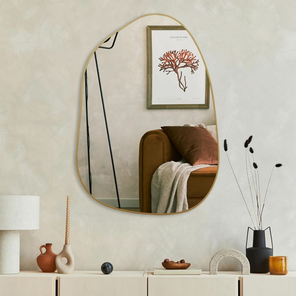 Asymmetrical Gold Mirror 28 By 20 Inches Wood Frame