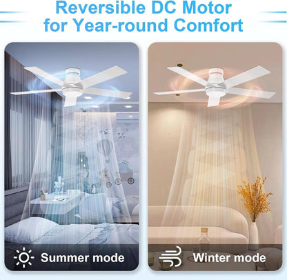 52 Inch White Ceiling Fan With Dimmable LED Lights