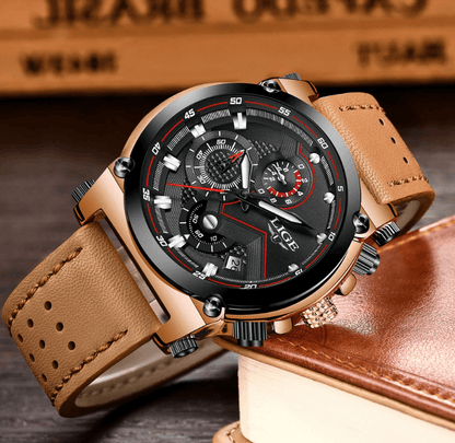 Men's Waterproof Modern Watch With Leather Belts, Stainless Steel Case Excellent Look Perfect Gift