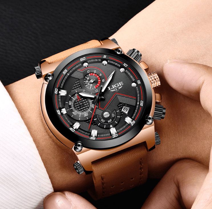Men's Waterproof Modern Watch With Leather Belts, Stainless Steel Case Excellent Look Perfect Gift