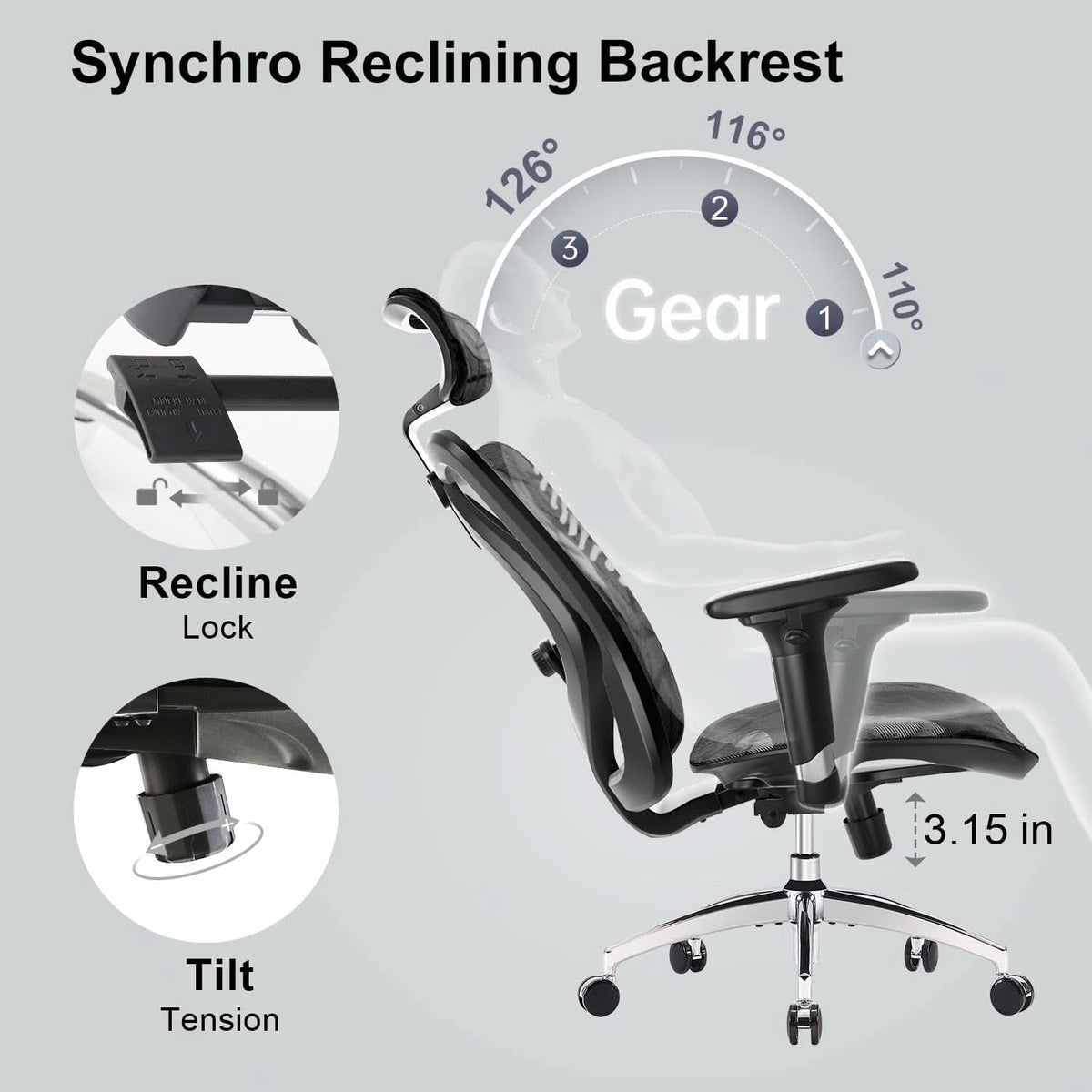 Ergonomic Mesh Office Chair With Adjustable Headrest And Lumbar Support
