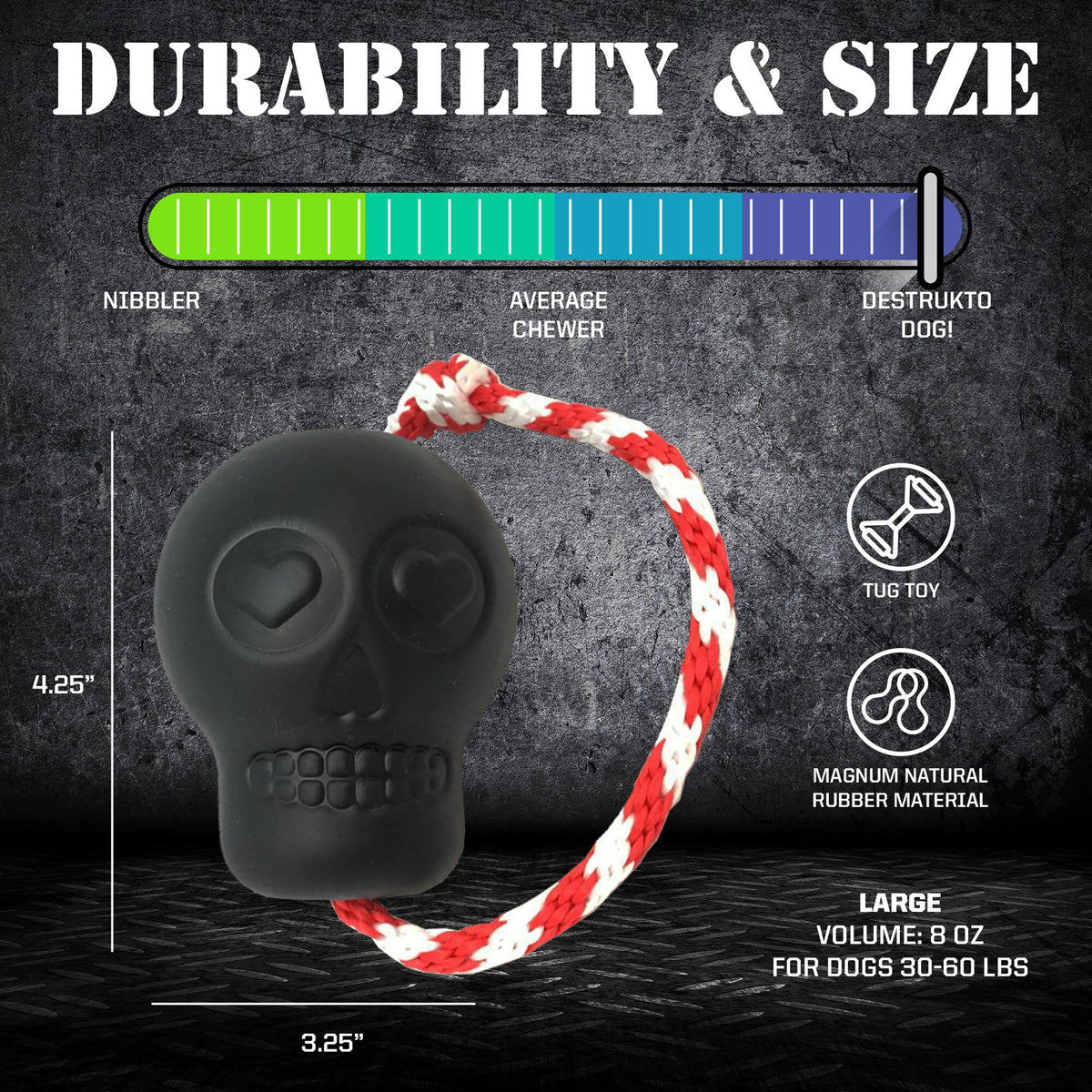USA-K9 Magnum Skull - Black Magnum Rubber Chew Toy for Extreme Chewers | USA Made