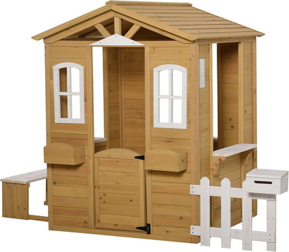 Kids Outdoor Wood Playhouse With Working Door And Windows