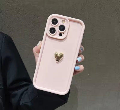 3D Gold Love Heart Case For iPhone 16 15 14 13 12 11 Pro Max X XS XR 7 8 Plus Silicone Candy DIY Cover