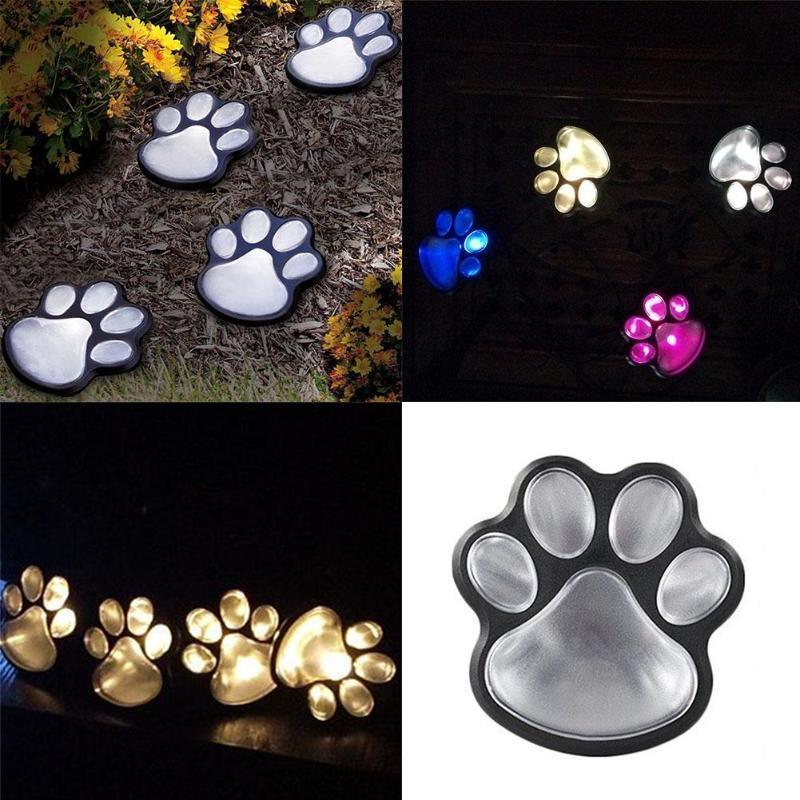 LED Solar Waterproof Cat Dog Animal Paw Shape Lights For Garden Yard Pathway Animal Lover