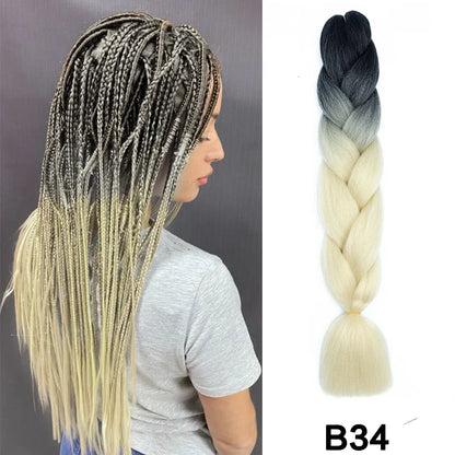 24'' 100G Synthetic Jumbo Braiding Hair Ombre Rainbow Hair Extensions Festival Jumbo Crochet Hair Weaving Box Braids Hairpieces