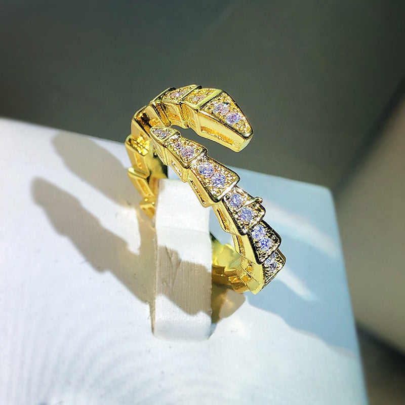 Adjustable Snake Ring for Women in Gold, White Gold, and Rose Gold with Gemstone Inlay