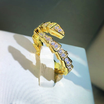 Adjustable Snake Ring for Women in Gold, White Gold, and Rose Gold with Gemstone Inlay