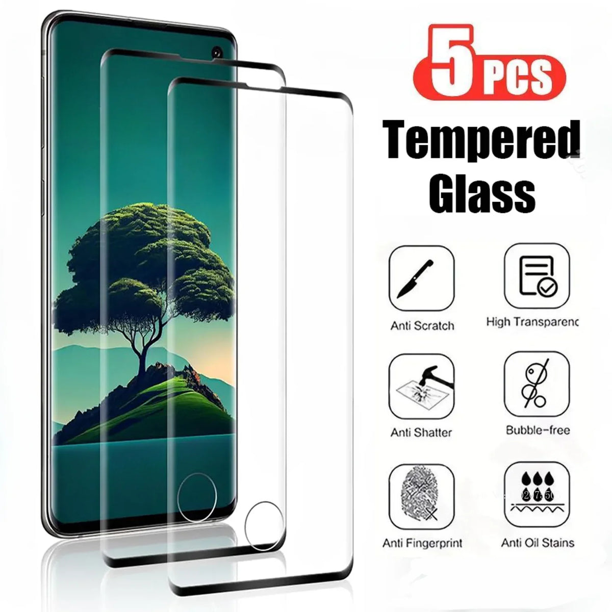 5Pcs Curved Screen Protector For Samsung Galaxy S21 S22 S23 S24 S20 Ultra 5G Tempered Glass For Samsung Note 10 20 S10 S9 Plus