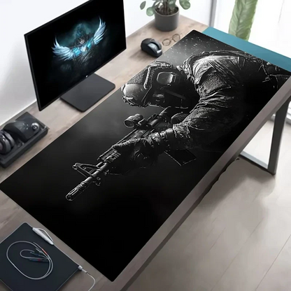 Tactical Soldier XXL Gaming Mouse Pad – Non-Slip Rubber Desk Mat with Stitched Edges & Lycra Surface for FPS Gamers