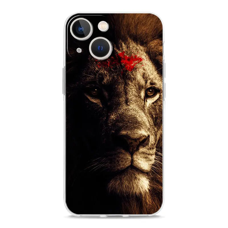 Luxury Transparent Phone Case For iPhone 15 14 13 12 11 Pro Max XS X XR 7 8 Plus Clear Cover Black Cheetah Tiger Lion Animals