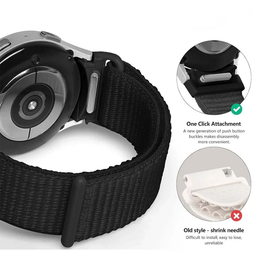 Band For Samsung Galaxy Watch 7/6/4/classic/5 pro 44mm 40mm wrist No Gaps Nylon sport loop correa bracelet Galaxy Watch 7 Strap