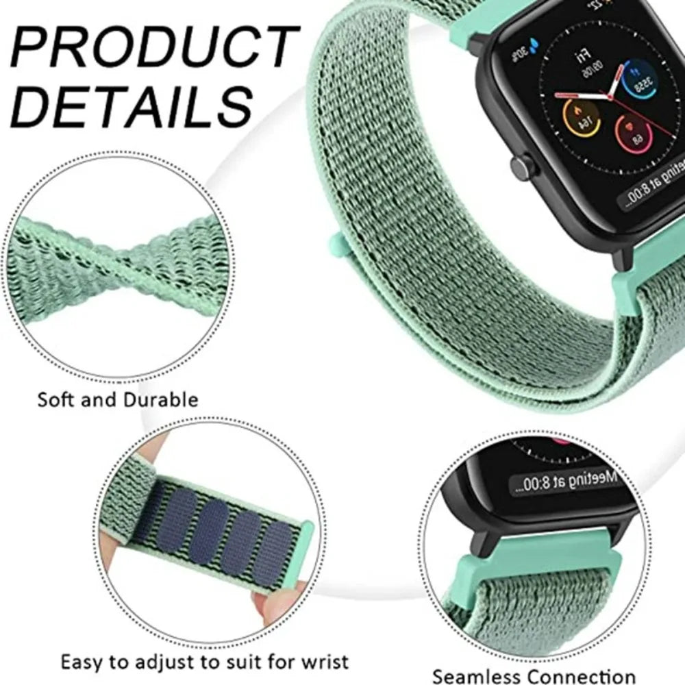 20mm 22mm Nylon Loop Strap for Amazfit GTR 42 47mm/GTR2/2e/3/3 Pro/4/GTS/GTS2/mini/3/4 Bracelet for Amazfit Bip-U-S/Stratos 2 2S