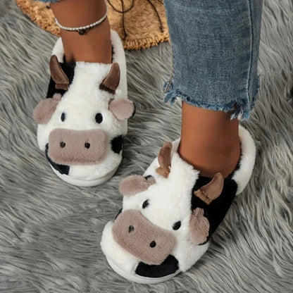 Soft Cow Slippers for Women - Cozy Animal-Themed Home Shoes Fluffy Winter Shoes for Women House Slippers