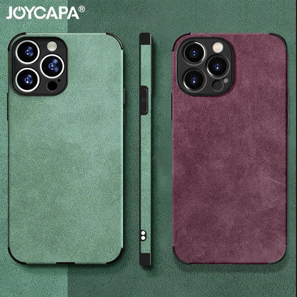 Luxury Shockproof Matte Lambskin Leather Case for iPhone 16 15 14 13 12 11 Pro X XR XS Max 7 8 Plus Soft Fabric Vintage Cover