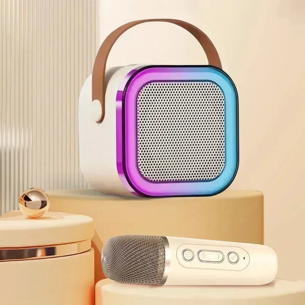 K12 Wireless Bluetooth Speaker Multifunction with 2 Microphone RGB Portable Music Player Karaoke Machine for Child Home Gift