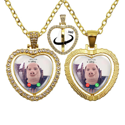 John Pork Is Calling Answer Phone Humor Funny Pig Lover Heart Pendant Necklace | Funny Gift Jewelry