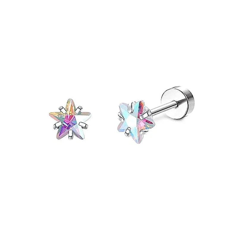 Stainless Steel Crystal Stud Earrings Set | Star Heart Butterfly Cartilage Tragus Helix Piercing Jewelry