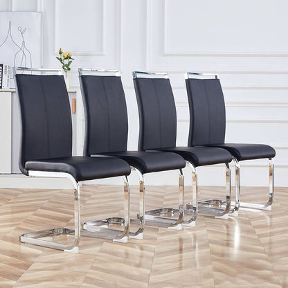 Black Dining Chairs 4 Pack With Faux Leather Seats