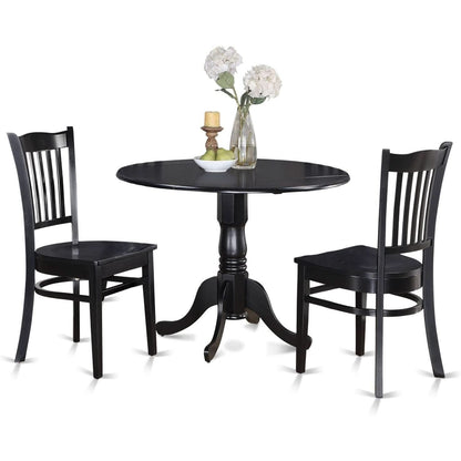 Black Round Dining Table Set 3 Piece Wood Dining Chairs