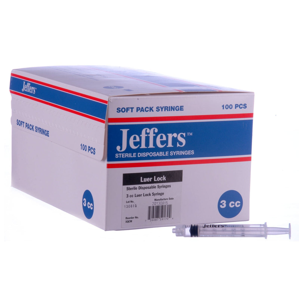 Jeffers Sterile Luer Lock Syringes – Single Use, Boxes of 100