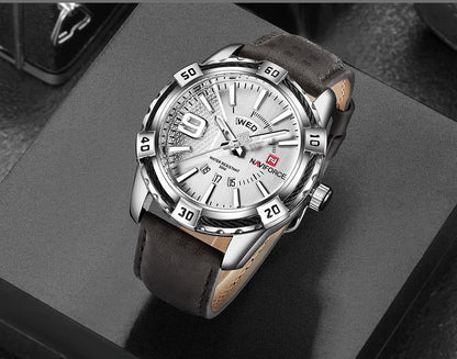 Men's Waterproof Leaghter Watch With Day, Date and Fluorescent Hands Perfect Gift For Your Man