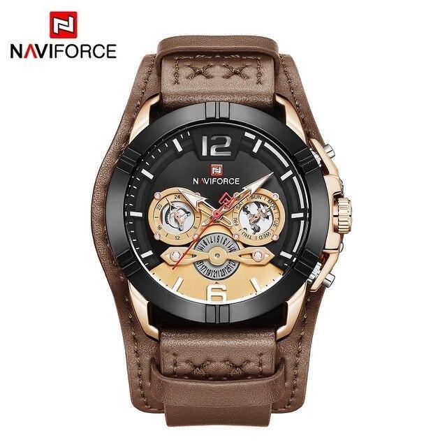 Men's Leather Waterproof Watch With Chronometers And Fluorescent Hands Excellent Design Perfect Gift